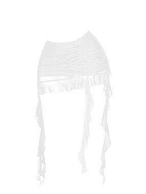 Verdusa Ruched Ruffle Trim Asymmetrical Bodycon Mini Mesh Skirt